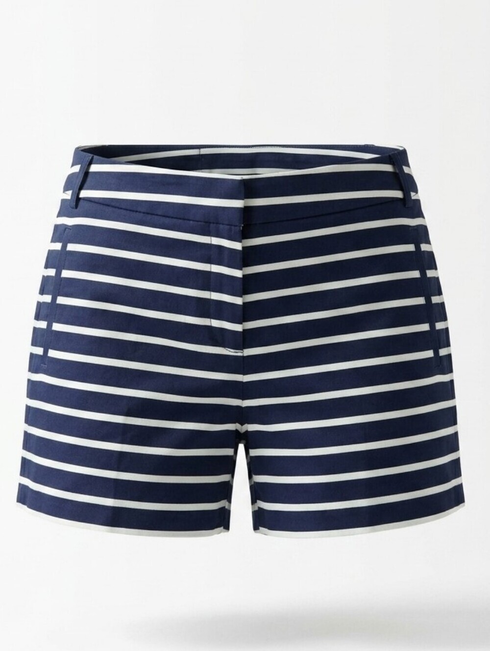 Anne Klein Cotton Nautical Stripes Navy White Shorts Size 6 Stretch Pockets